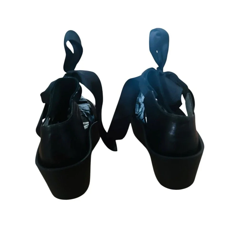 NEW Papucei Kimk Platform Wedge Sandals Black Silver  Size 40